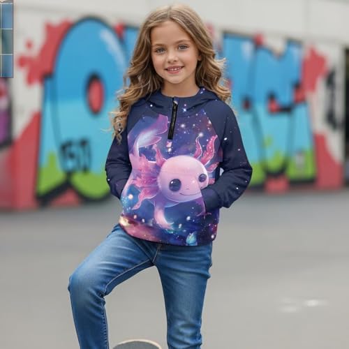 Sweat à capuche axolotl galaxie fille 5-14 ans pull hiver manches longues - 3