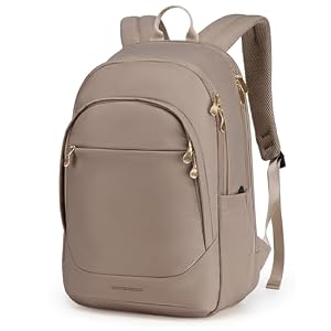 LIGHT FLIGHT Travel Laptop Backpack Women, 15.6 Inch Laptop Backpack with USB Charging Hole, Water Resistant College Bookbag, Black Computer Backpacks for Work, Champagne