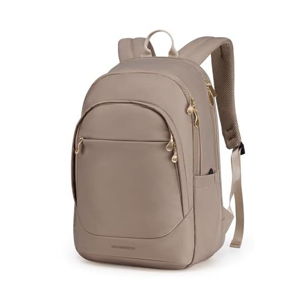 LIGHT FLIGHT Travel Laptop Backpack Women, 17.3 Inch Laptop Backpack with USB Charging Hole, Water Resistant College Bookbag, Black Computer Backpacks for Work, champagne
