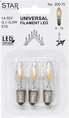 Star 300-75 - Lampadina a LED E10, 3 lm, 0,1-0,5 W, luce bianca calda, 3 pezzi, 2100 K, 300-75