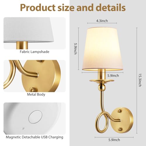 MEYIAENGIE Battery Operated Wall Sconces Set of 2, Indoor Wireless Rechargeable LED Wall Lamps with Remote Control, 15 RGB Colors Cordless Lighting for Bedroom Living Room Hallway Fireplace-Gold by MEYIAENGIE - Used condition - Image 5