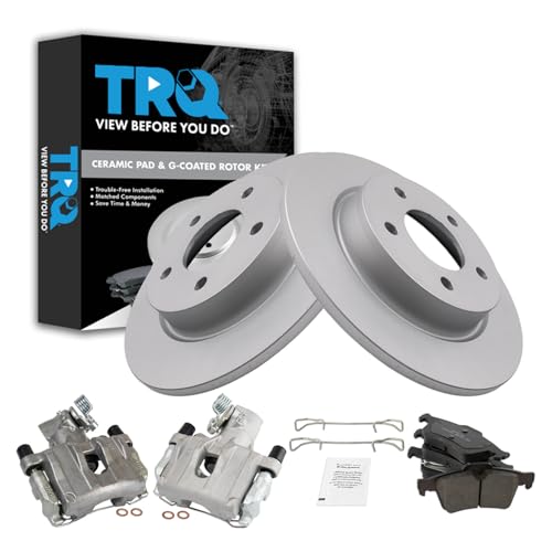 Image of TRQ Rear Brake Pad and Rotor Set Ceramic Solid Rotors Calipers