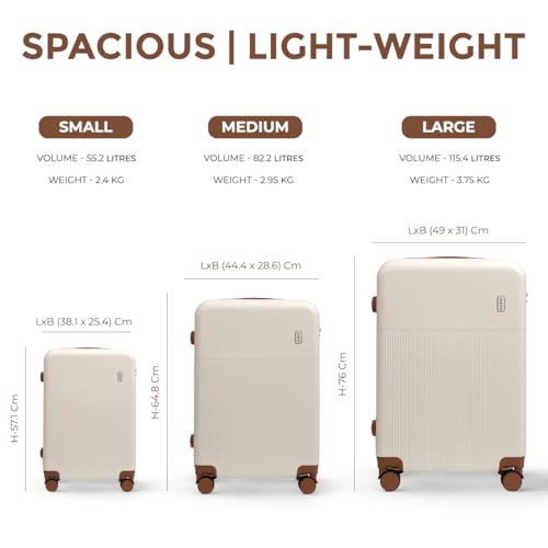 Image of Mode Maestro | Hard-Sided Polycarbonate Trolley Suitcase | 360 8-Wheel Easy Drag| Brown Color Accessories| Light-Weight | TSA Lock |3-Yr Warranty | Check-in Luggage Bag 24in (65cm (M), White)