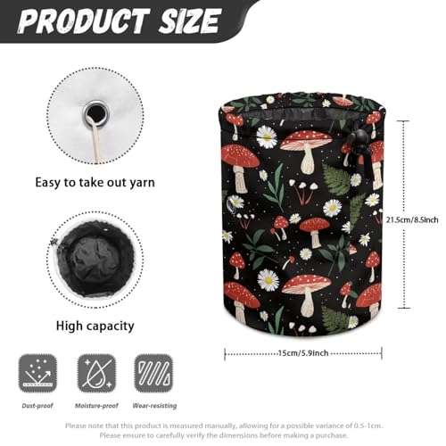 Image of Sellikakes Mushroom Floral Small Yarn Bag Yarn Holder Crochet Organizer, Crocheting Storage Bag, Knitting Bag Yarns Store Skein Ball, Crochet Project, Knitting Supplies