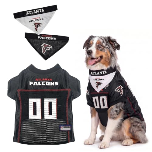 Pets First NFL Atlanta Falcons Dog Jersey with Coordinated Tie Bandana Included, Size X-Large Official NFL Pet Apparel, Breathable Mesh, Durable, Team Logo Design, Dog Sports T-Shirt