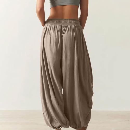 Women's Harem Capri Pants High Waist Palazzo Trousers Wide Leg Balloon Capris Drawstring Jogger Exotic Beach Pants3
