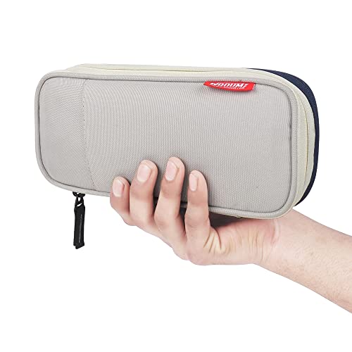 Wooum Expandable Pencil Pouch, Large Capacity (9.5 X 4.5 X 2 Inch) Desk Organizer, Zipper Pencil Case For Home, Office Use, Multi Compartment Pen Case, Pen Pouch, Pencil Holder Bag, Lightgrey-Navyblue #TOP1