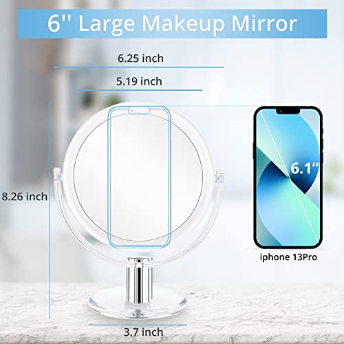 Fabuday Magnifying Makeup Mirror Double Sided - Desk Vanity Mirror With 1X & 15X Magnification, Two Way Make Up Mirror With Stand, Magnified Tabletop Cosmetic Mirror For Bathroom, Transparent #TOP4