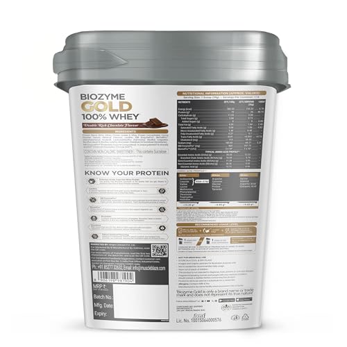 Image of MuscleBlaze Biozyme Gold 100% Whey Protein (Double Rich Chocolate, 4kg / 8.8lbs) | Whey Isolate as Primary Protein Source