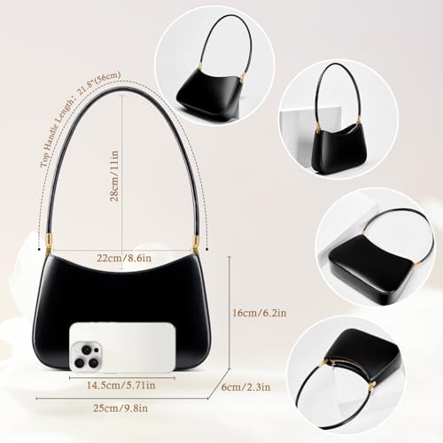 Image of MFFOR Genuine Leather Purses for Women, Shoulder Bag, Clutch Handbags | 9.8*2.3*6.2inch, Crescent bag, Underarm purse, Zipper closure, Solid color