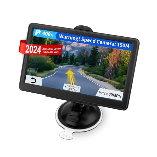 GPS Navigation for Car Truck RV, GPS Navigator Navigation System 7 Inch Touchscreen, 2024 US/CA/MX Offline Maps Lifetime Free Update Voice Guidance Speed Cam Warning Vehicle RV GPS para carros Trucker