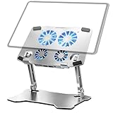 Laptop Ständer mit Kühlventilatoren, Tablet-Kühler mit Halterung Ausgestattet 4 Lüfter, Höhenverstellbar, Faltbar Aluminium Laptop Kühler für Mobiltelefone, Tablets und kleine Laptops, 8KG Tragkraft