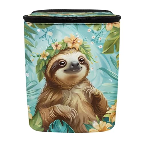 Image of Talayituse Sloth Leaf Print Car Trash Can Portable Auto Garbage Bin Multifunctional Vehicle Interior Accessories with Adjustable Straps Universal Fit Truck SUV Sedan