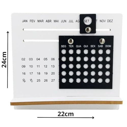 Calendário De Mesa Decorativo 24x22cm Com Marcadores De Mes Dia e Semana Em Madeira Para Alem De 202