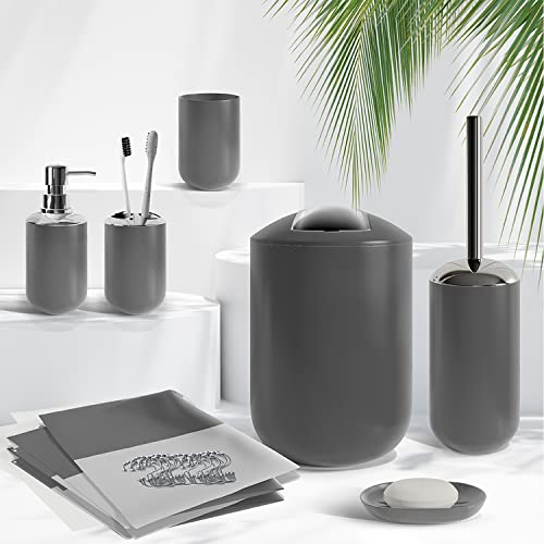 Clara Clark Bathroom Set - Gray Bathroom Accessories Set, 20PC Bathroom Accessory Set, Shower Curtain Set with Liner, Toothbrush Holder, Soap Dispenser, Soap Dish, Toilet Brush Holder, and Trash Can by Clara Clark - Image 8