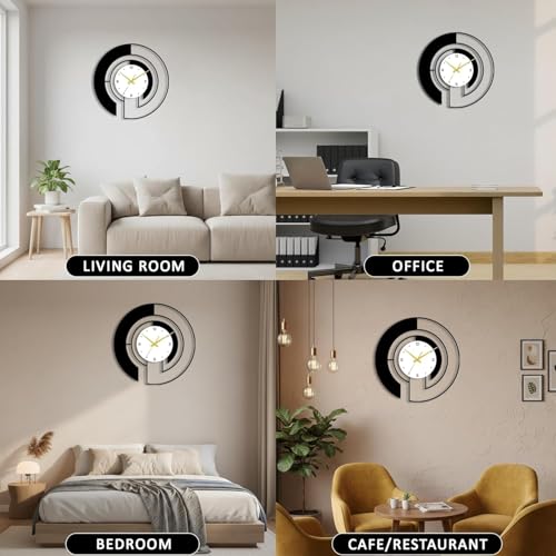 Image of Wall Clock Stylish Metal Analog Wall Clock for Living Room, Bedroom, Office, Kitchen, Home and Hall | Antique Fancy Big Size Modern Wall Watch (Black ST-63, 50 CM)