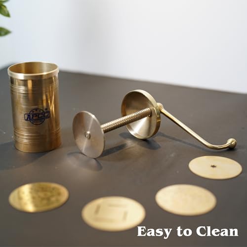 Image of APCO Classic Brass Murukku Maker Sevanazhi with 6 Free Jali for Making Snacks Like Sev, Bhujia, Chakli, Gathiya, Janthikalu, Sevia, Idiyappam, Ribbon Pakoda (390gm)