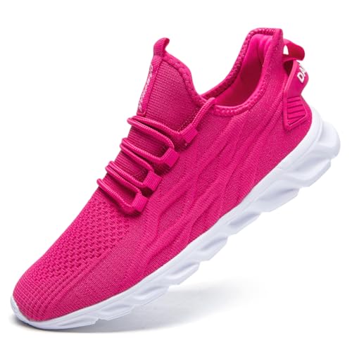 UROMGV Womens Sneakers Slip on Walking Running Shoes Tennis Trainers Workout Fitness Sports Athletic Lightweight Breathable Fashion Casual Rose Red UK 7