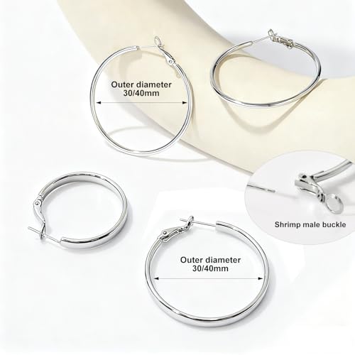 Image of 4 Pairs Silver Gold Hoop Earrings for Women | 14K Gold Plated Hoop Earrings Set Hypoallergenic Earring Lightweight Dangle Earrings Set