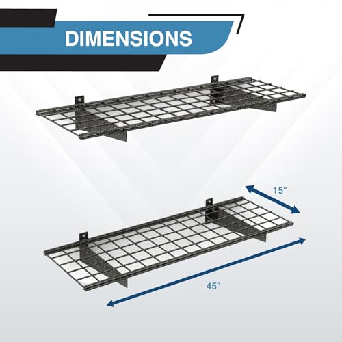 Hyloft 00651 2-Pack Heavy Duty Steel Wall Garage Shelving, 45-Inch X 15-Inch, Low-Profile Brackets, Max Shelf Load 200 Pounds, Hammertone