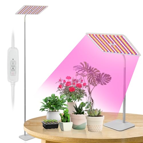 Image of BESTVA 48W Grow Lights for Indoor Plants with Stand, Full Spectrum LED Plant Light for Indoor Plants,12-59 Inches Height Adjustable Growing Lamp with Auto On /Off Timer 4H /8H /12H, 4 Dimmable Brightness