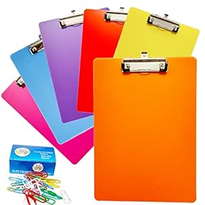 6 Pack Plastic Clipboards,Office Clipboards Standard A4 Letter Size,Colorful Clear Clip Boards with Hangable Low Profile Clip,Clipboard for Classrooms,Offices,Doctor,Nurse,Colored Assorted
