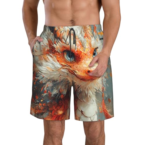 Men's Swim Trunks Beach Board Shorts Swimwear Bathing Suits - Golden Chinese Dragon Funny