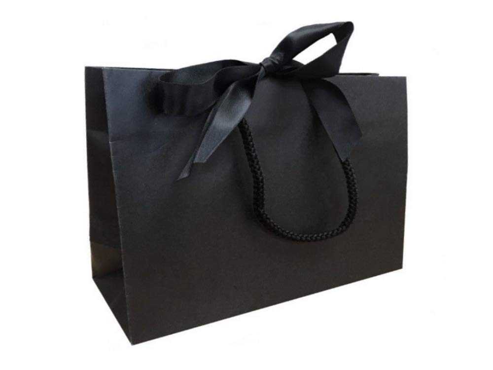 Black Boutique Luxury Shop Gift Bags Events Bag With Ribbon Tie - 3 SIZES (Black Small, 10 Bags)