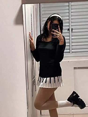 Women Piano Mini Skirts Y2k Harajuku Dark Coquette Aesthetic Grunge Black White Spliced Short Skirt3