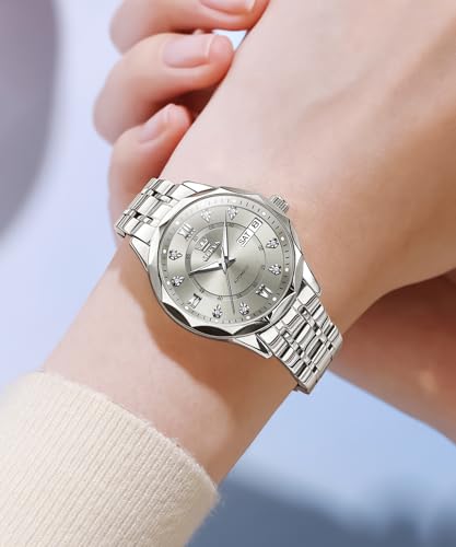 Image of OLEVS Women Watches Automatic Mechanical Set Casual Diamond Dress Ladies Self Winding Two Tone Wrist Watch Date