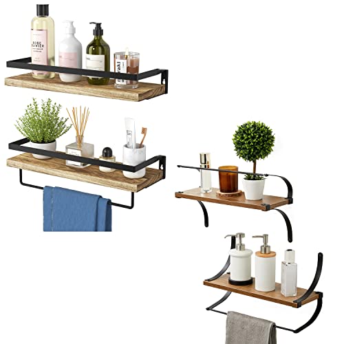 Amada Homefurnishing Floating Shelves Wall Mounted With Towel Bar For Bathroom,Kitchen, Light Brown & Rustic Brown #TOP27