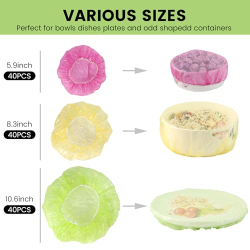 HANSGO 120PCS Reusable Bowl Covers – Elastic Plastic Food Storage Wraps for Kitchen, Baking, Picnics & Family Use, 3 Sizes (Large, Medium, Small)