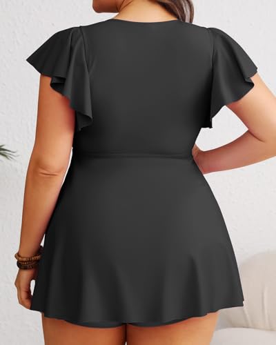 Plus Size Tankini Swimsuits - Women Two Piece Bathing Suit with Shorts Swimwear Ruffle Sleeve 20252