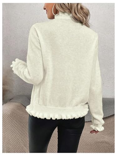 Image of Verdusa Women's Ruffle Trim V Neck Button Down Long Sleeve Knit Cardigan Sweater