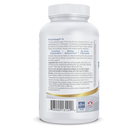 Image of Nordic Naturals ProOmega-D, Lemon Flavor - 120 Soft Gels - 1280 mg Omega-3 + 1000 IU D3 - High-Potency Fish Oil - EPA & DHA - Brain, Eye, Heart, & Immune Health - Non-GMO - 60 Servings