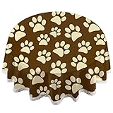 Brown Animal Paw Print Round Tablecloth with Lace Trim Spring Summer Tablecloths Polyester Table Cov
