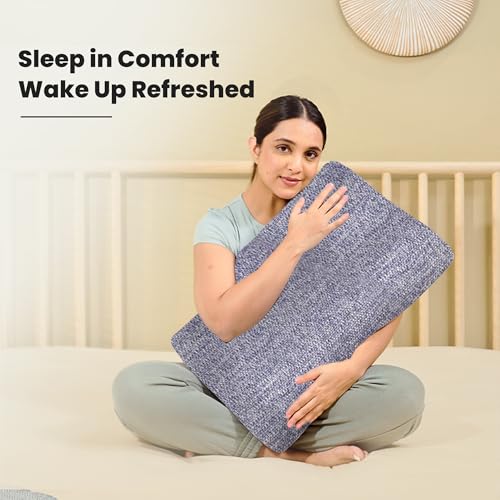 Image of CareFoam Memory Foam Cervical Neck Pillow | 2 Years Warranty | Pain Relief Sleep, Improves Posture Spinal Alignment, Neck Pain Relief | 19 x 11 x 3.5 Inch | Blue Melange Cover | Pack of 1