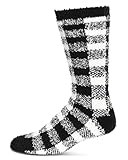 MeMoi Men's Buffalo Plaid Fuzzy-Soft Cabin, Sleep, and Lounge Cozy Crew Sock Red 10-13