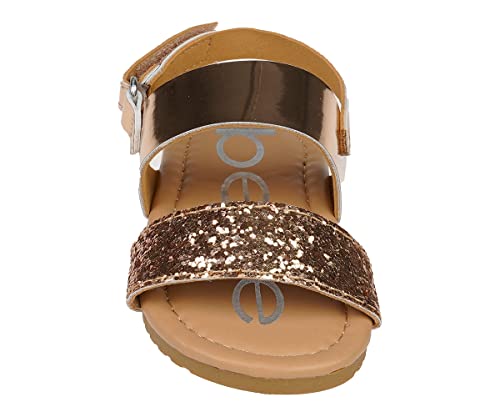 Image of bebe Girl's Sparkly and Strappy Glitter Leatherette Flat Sandals with Adjustable Strap (Toddler /Little Kid)