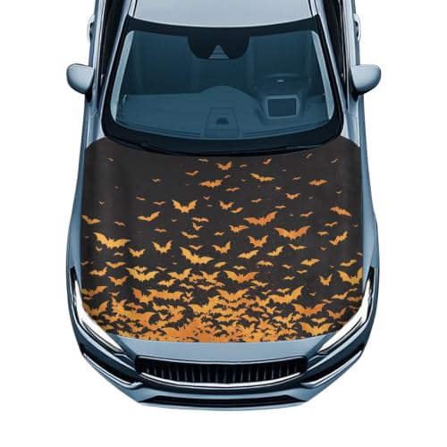 Image of Bat Halloween Print Car Hood Cover Protector 59x39 Inch Stretchable Auto Hood Wraps Waterproof Halloween Automotive Exterior Accessories for Most SUV Sedans Trucks