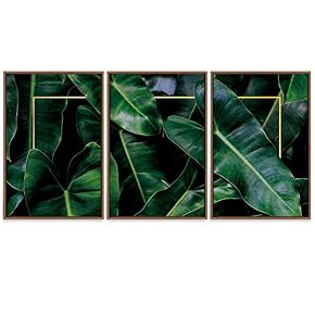 SIGNWIN Framed Canvas Wall Art Tropical Green Leaves...