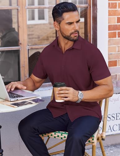 COOFANDY Mens Dress Shirts Button Down Short Sleeve Shirt Summer Shirts Business Casual Wedding Shirt3