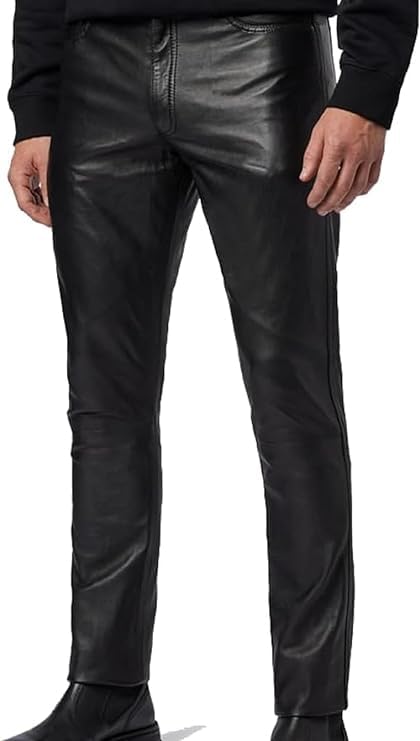 Men's Leather Pants – Slim Fit Genuine Leather Trousers for Biker, Party, Fashion, Rocker Style Motorcycle Pants
