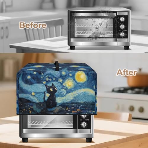 Image of Microwave Oven Dust Cover Air Fryer Toaster Oven Protector, Stain-Resistant Small Appliances Cover, L, 20.9 x 15.7 x 12.4 Inches, Black Cat Starry Night Print