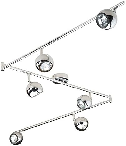 MiniSun Retro Adjustable 6 Way Eyeball Polished Chrome Ceiling Spotlight - Complete with 6 x 5W GU10 Warm White LED Bulbs