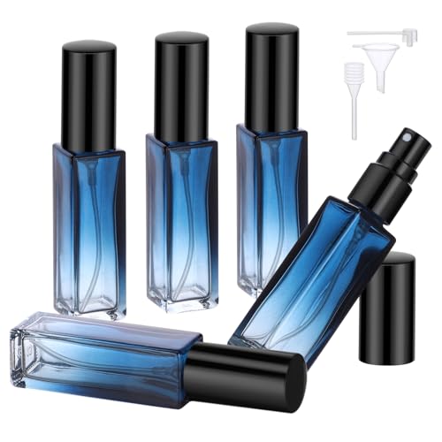 Segbeauty Atomizador de Perfume, 5 Piezas 10ml Frasco, Dispensador para Viaje, Bote Recargable, Pulverizador de Cristal para Colonia (Azul Degradado)