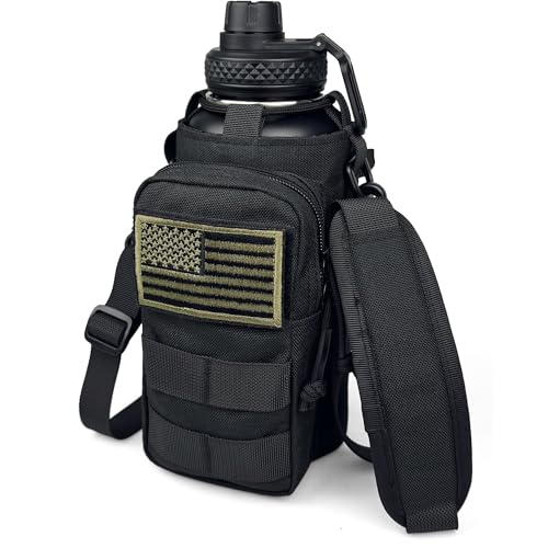 Image of 32 Oz Water Bottle with Sleeve - Insulated Bottle with Strap Stainless Steel Gym Water Bottles for Men Sports Workout Hiking All Black