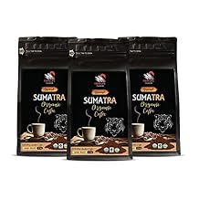 coffee from indonesia - SUMARTA GROUND COFFEE ORGANIC, arabica, dark rost, fair trade, low acidity - sumatra coffee whole bean, 3 Bags 36 Oz