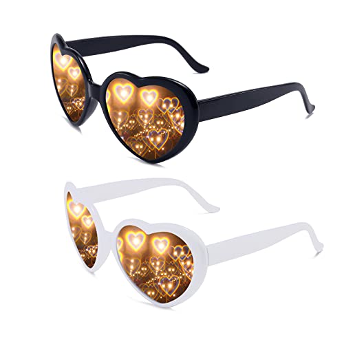 Dollger Coeur lunettes de soleil coeur effet Diffraction lunettes Festival accessoires fête Rave lumières lunettes amour cadeau Protection UV400 Cover