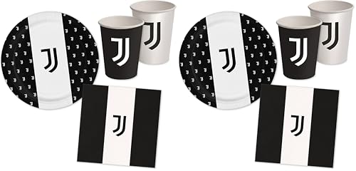 Decoraparty- Set Compleanno Bianconero per 8 Persone, Addobbi Decorazioni Stoviglie da Tavola Tema Calcio Festa Party Anniversario Bambini-8 Piatti, 8 Bicchieri, 20 tovaglioli, DPA65933P